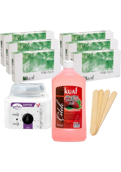 Yeşil Kalıp Ağda 6 Adet 400 ml - Sir Ağda Isıtıcı Kazan - 100 Adet Spatula - 750 ml Ağda Yağı Temizleme