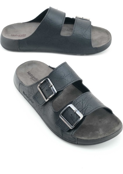 Naturela Comfort Erkek Yazlık Suni Deri Çift Toka Ayarlanabilir Rahat Taban Günlük Terlik