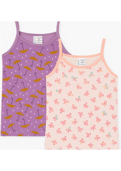 Kız Çocuk Desenli Ince Askılı Atlet -2'li Paket