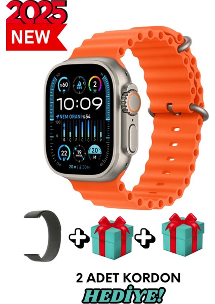Apple iPhone Xr Uyumlu Akıllı Saat Watch Ultra2 49MM Kordon Hediyeli - Son Versiyon