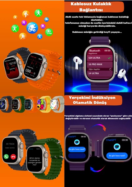 Oppo A76 Uyumlu Universal Akıllı Saat Watch Ultra2 49MM Kordonlu - Son Versiyon