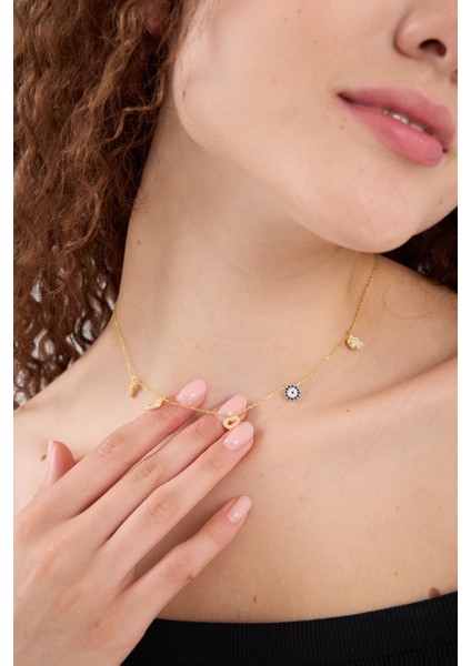 925 AyarGümüş Şans, Nazar Kolye, Kadın, Kübik Zirkon