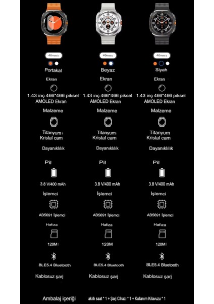 Watch Ultra Redmi 14C Uyumlu Universal Akıllı Saat 1.43 Inç Kordonlu
