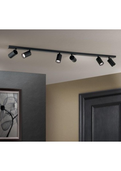 Mylights 120 cm LED Spot Haretekli Başlık Siyah Os-Ram Tasaruflu LED Ampul 3000K Salon Mutfak Otel Cafe Avize Altılı Avize