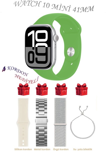 Yeşil Akıllı Saat Watch 10 Mini Kordon Hediyeli Amoled Ekran 41MM