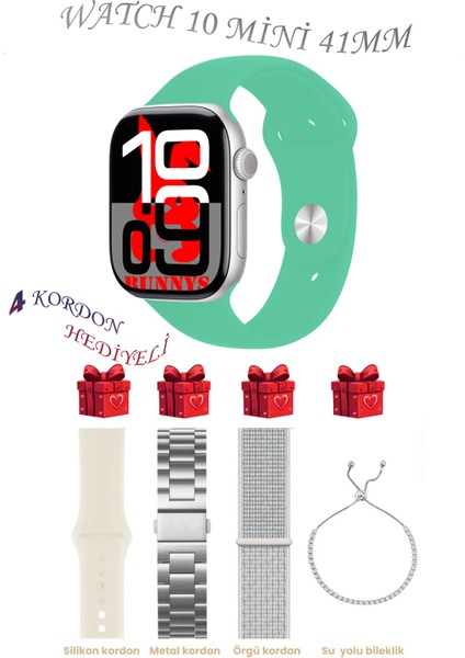 Su Yeşili Akıllı Saat Watch 10 Mini Kordon Hediyeli Amoled Ekran 41MM