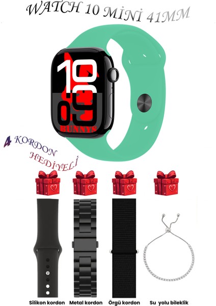Su Yeşili Akıllı Saat Watch 10 Mini Kordon Hediyeli Amoled Ekran 41MM