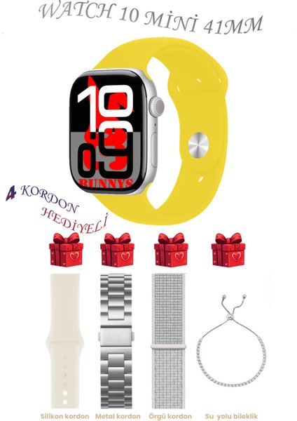 Sarı Sarı Akıllı Saat Watch 10 Mini Kordon Hediyeli Amoled Ekran 41MM