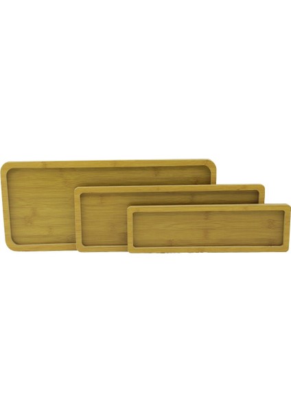 Dikdörtgen - Düz Kenar - 3lü Set Ahşap Mdf Sunum Tepsi Seti 10X33.5-14X39.5-19.5X45CM (3791)