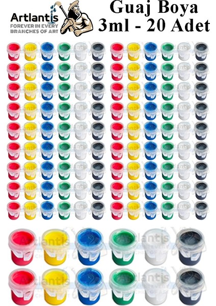 Guaj Boya 3 ml 6 Renk 20 Paket Mini Küçük Guaj Boya Etkinlik Boyama Boyası Su Bazlı Resim Okul Öncesi Kreş Ana Sınıfı