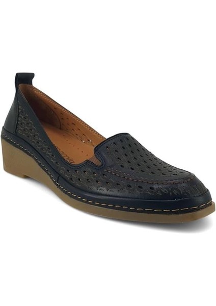 330 Hakiki Deri Günlük Kadın Babet-Siyah