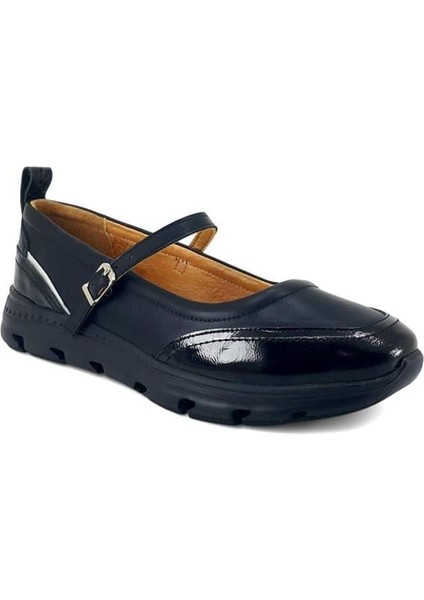 750 Hakiki Deri Günlük Kadın Babet-Siyah