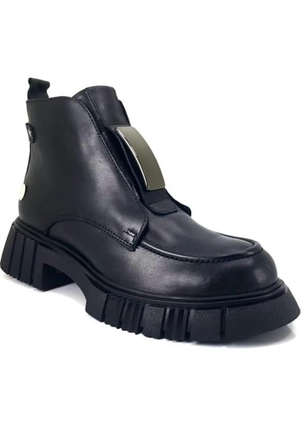 1990 Hakiki Deri Günlük Kadın Bot-Siyah