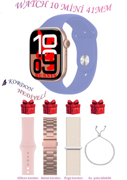 Lila Akıllı Saat Watch 10 Mini Kordon Hediyeli Amoled Ekran 41MM