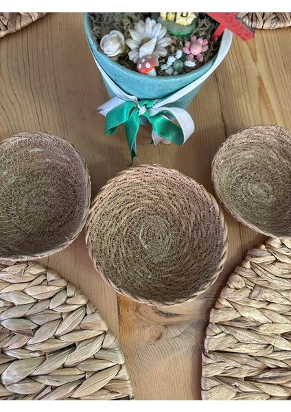 Dekoratif Doğal Hasır Mini Sepet 13 cm 3’lü modelleri