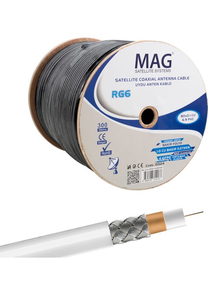 Mag Rg6/u6 Bakır Cu/cu Yeşil Anten Kablosu (300 Metre) (5051)