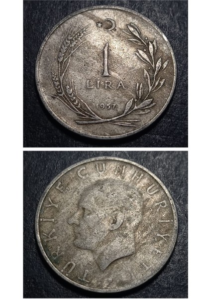 399636860AACEA8772 1957 Menderes 1lira Haliye Eski Madeni Para