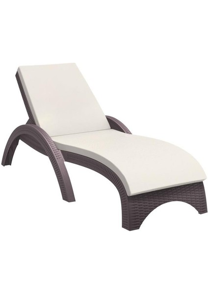 TRK-860 Siesta Fiji Bej Minderli Rattan Desenli Ayarlanabilir Lüks Şezlong