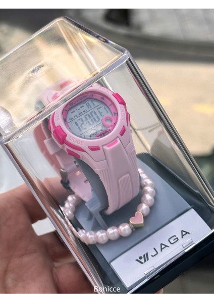 Marka Havuz Deniz Kullanım Pembe Silikon Kordon Kız Çocuk Kol Saati Bileklik Hediyeli