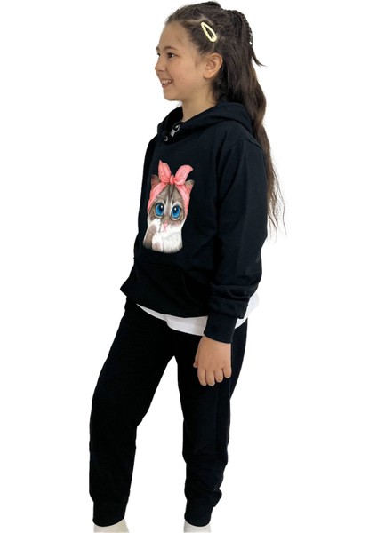 Kedi Kız Sweatshirt Tişört Eşofman 3'lü Takım – Rahat ve Şık Tasarım modelleri