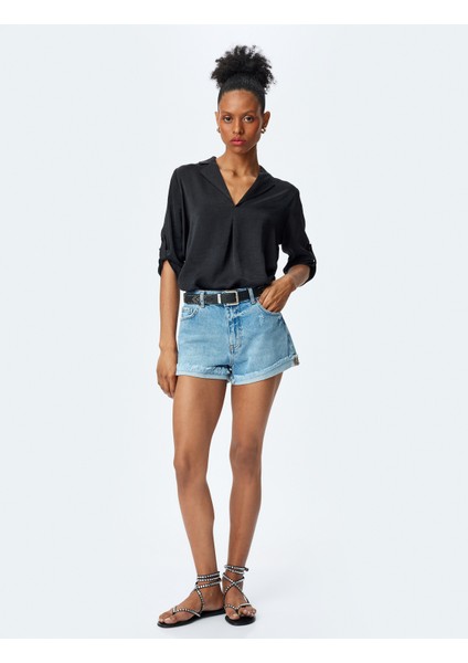 Rahat Kalıp Ceket Yaka 3/4 Kol Katlama Detaylı Bluz fiyatları