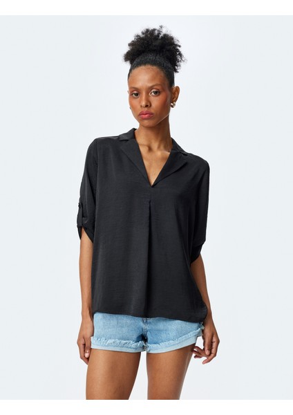 Rahat Kalıp Ceket Yaka 3/4 Kol Katlama Detaylı Bluz modelleri