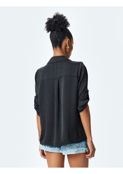 Rahat Kalıp Ceket Yaka 3/4 Kol Katlama Detaylı Bluz fırsatları