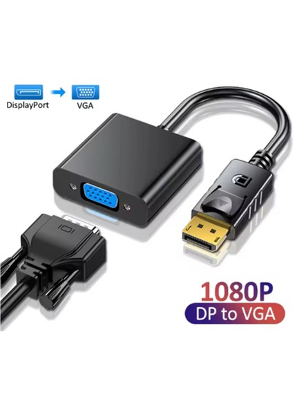 Displayport Dp VGA Adaptör Kablosu Erkek Dp Erkek VGA Dönüştürücü Pc Dizüstü Hdtv Monitör Için 1080P 3D Full Hd Görüntü Çevirici Cabble