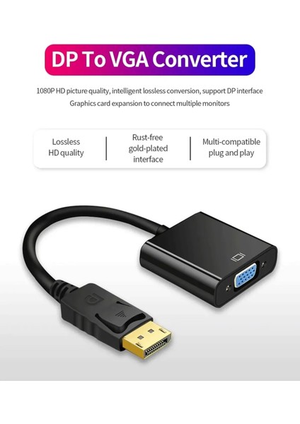 Displayport Dp VGA Adaptör Kablosu Erkek Dp Erkek VGA Dönüştürücü Pc Dizüstü Hdtv Monitör Için 1080P 3D Full Hd Görüntü Çevirici Cabble