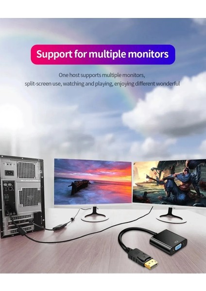 Displayport Dp VGA Adaptör Kablosu Erkek Dp Erkek VGA Dönüştürücü Pc Dizüstü Hdtv Monitör Için 1080P 3D Full Hd Görüntü Çevirici Cabble