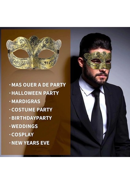 Altın Renk Eskitme Maskeli Balo Maskesi – Venedik Tarzı Parti Maskesi fiyatları