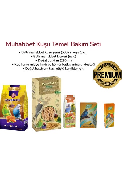 Muhabbet Kuşu Temel Bakım Seti – Yemi, Krakeri, Dal Darısı ve Mineral Katkılı