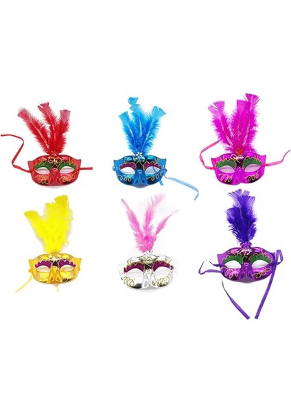 Renkli Tüylü Venedik Parti Maskesi Karışık Renk 12 Adet fiyatları