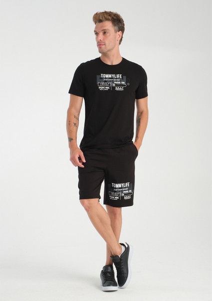 Siyah Baskılı Regular Şort T-Shirt Takım fiyatları