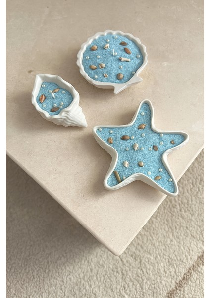 Inci Tozlu Dekoratif Deniz Temalı Alçı Kokulu Mum Seti Çok Renkli 3'lü El Yapımı