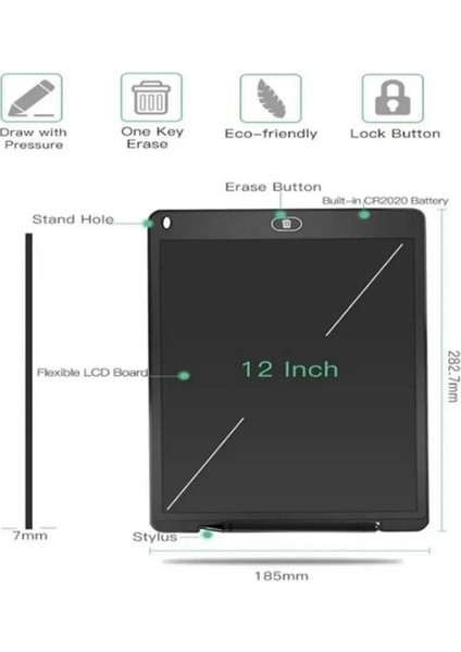12 Inc Renkli LCD Grafik Dijital Kalemli Çizim Tableti Yazı Tahta Not Yazma Eğitim Tableti Kırmızı