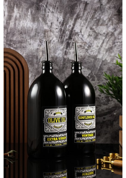 1 Litre Vintage Black Edition Zeytinyağı Şişesi Ayçiçek Yağı Şişesi