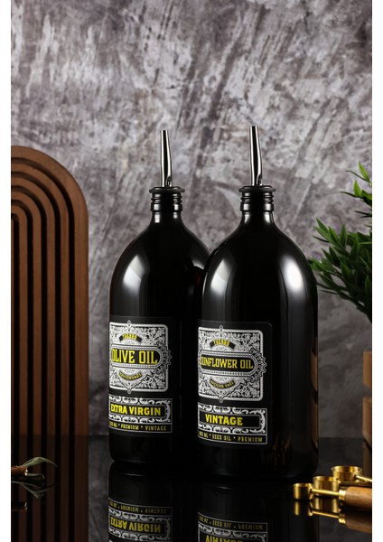 1 Litre Vintage Black Edition Zeytinyağı Şişesi Ayçiçek Yağı Şişesi