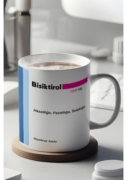 Bisiktrol İlaç Baskılı Kupa Bardak - Komik Yazılı Kupa Bardak