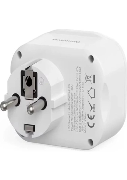 AC-115 2500W 3.4A 2usb 1type-C 1soket Akım Korumalı Şarj Adaptörü Priz Çoğaltıcı