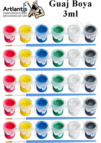 Guaj Boya 3 ml 6 Renk ve Resim Fırçası 5 Paket Mini Küçük Guaj Boya Etkinlik Boyama Boyası Su Bazlı Resim Okul Öncesi