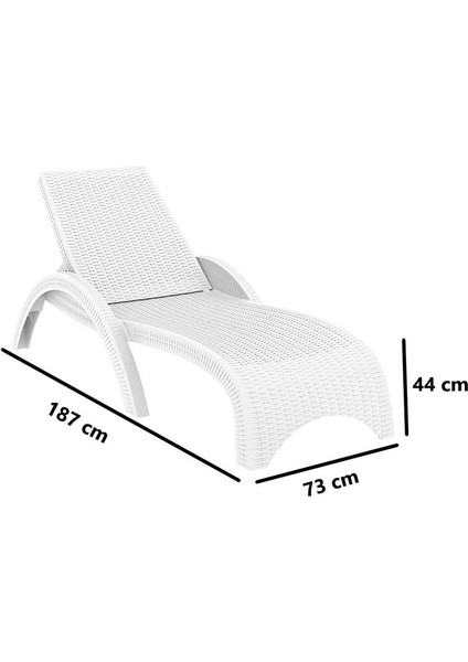 TRK-860 Siesta Fiji Bej Minderli Rattan Desenli Ayarlanabilir Lüks Şezlong Beyaz 2'li Set