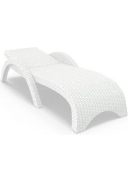TRK-860 Siesta Fiji Bej Minderli Rattan Desenli Ayarlanabilir Lüks Şezlong Beyaz 2'li Set