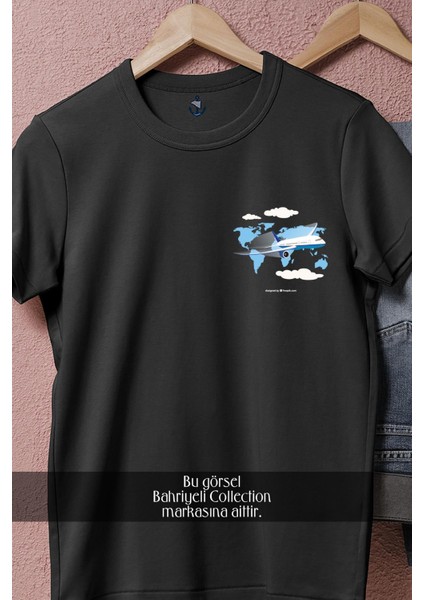 Oversize Aviation Aircraft And World Map Cep Tasarımlı Unisex T-Shirt fiyatları
