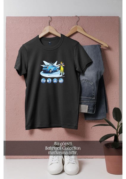 Oversize Car Wash Cartoon Illustration Tasarımlı Unisex T-Shirt