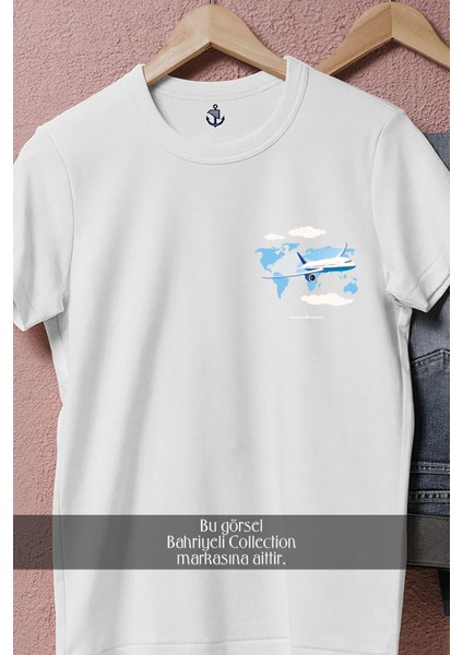 Oversize Aviation Aircraft And World Map Cep Tasarımlı Unisex T-Shirt fiyatları