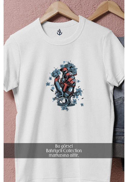 Oversize Human Hand Illustration With Flowers Tasarımlı Unisex T-Shirt fiyatları