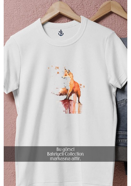 Oversize Orange Fox Watercolor Painting Tasarımlı Unisex T-Shirt fiyatları