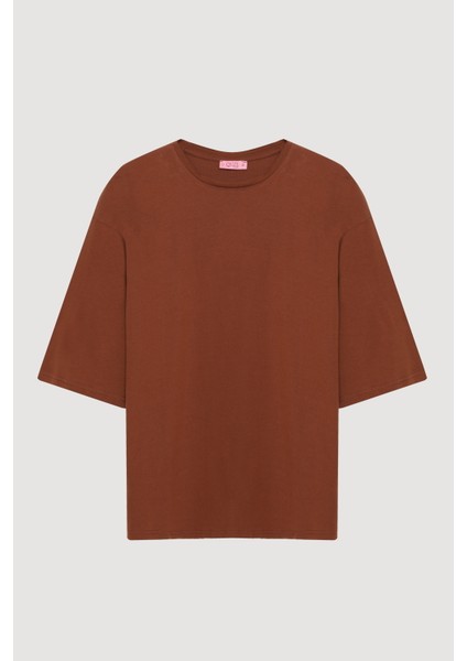 Truvakar Kol Oversize Basic Tişört 2 Li Paket Bej/kahverengi modelleri