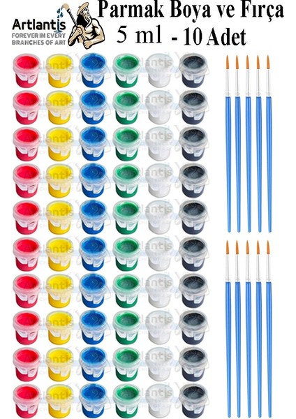 Parmak Boyası 5 ml 6 Renk ve Resim Fırçası 10 Paket Mini Küçük Parmak Boya Etkinlik Boyama Boyası Su Bazlı Resim Kreş